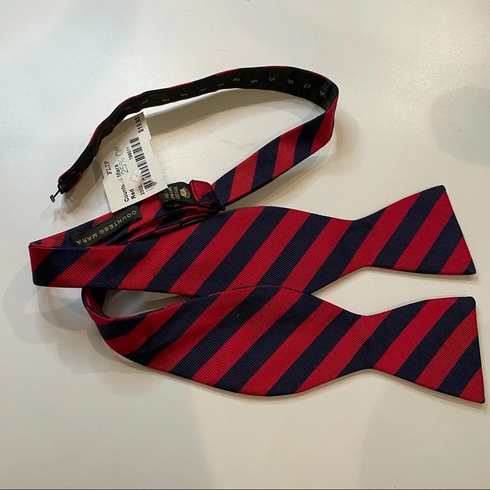 Lot of 2 Holiday Bowties - Pre-tied Red + Striped College Maroon & Navy Repp‎